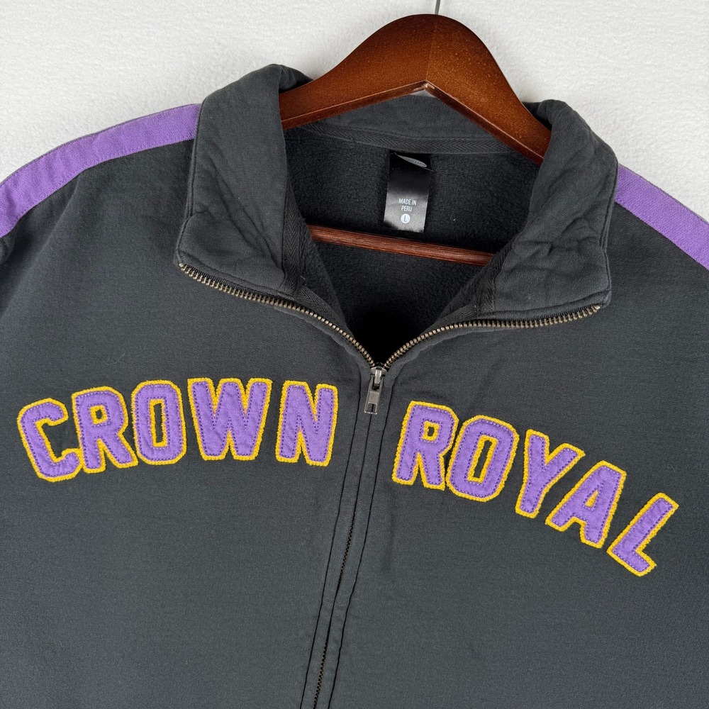 Vtg Crown Royal Sweatshirt Mens‎ Large Black Purple Zip Up Mock Neck Embroidered
